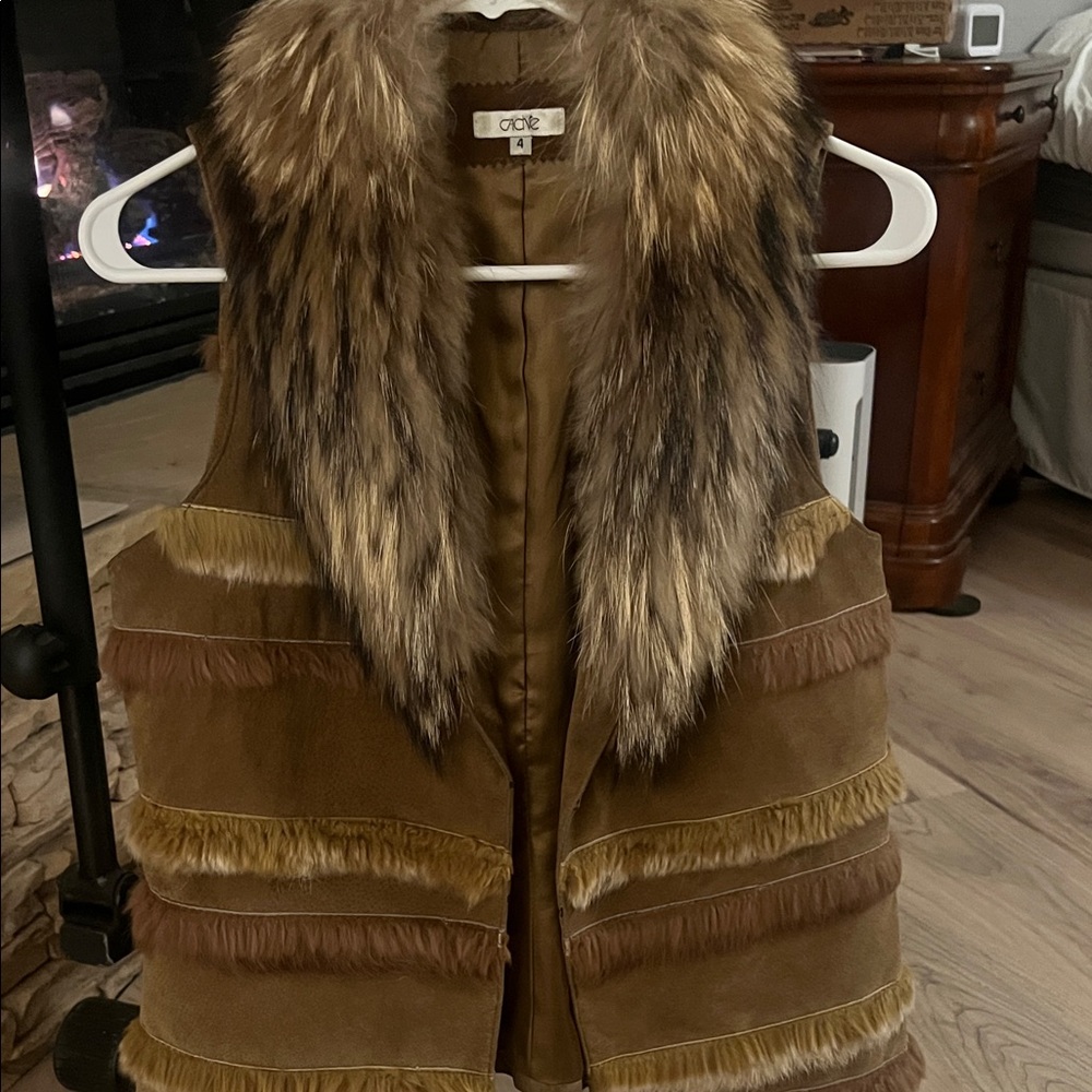 Cache Tan and Brown Fur & Swede Vest
